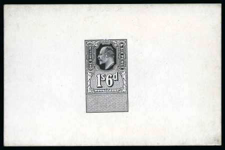 Stamp of Great Britain » Revenues 1902ca KEVII 1s6d die proof in black on glossy card