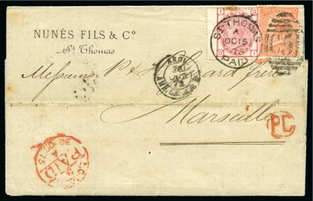 Stamp of Danish West Indies » British Post 1867 Folded entire to Marseille franked by QV 1865-73