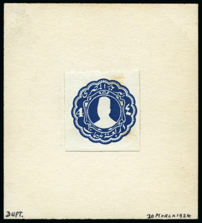 Stamp of Egypt » Postal Stationery 1924 Postal Stationery 4m blue essay, mounted on card, dated "20 March 1914"