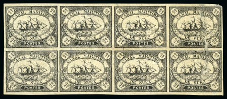 Stamp of Egypt » Suez-Canal Company 1868 1c black, unused block of eight, defects & thins, a scarce multiple