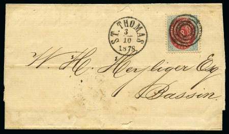 Stamp of Danish West Indies » Stamp Issues 1873-90 3c Blue/rose tied by neat target cancel on