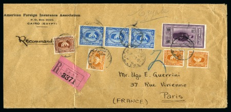 Stamp of Egypt » 1922-1936 King Fouad I Definitives 1932 50m on 50pi purple, tied on large registered cover to Paris, with another 68m of other stamps, a scarce usage 