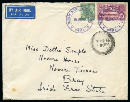 Stamp of Ireland » Airmails 1933 (Apr) Houston Mount Everest Flight, group incl. 1933 (Apr 20) "HOUSTON MOUNT EVEREST FLIGHT / PURNEA" blue cds on cover