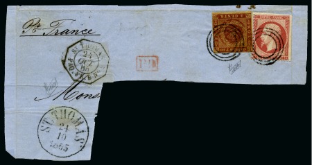 Stamp of Danish West Indies » French Post MIXED FRANKING DANISH WEST INDIES AND FRANCE1865 Large
