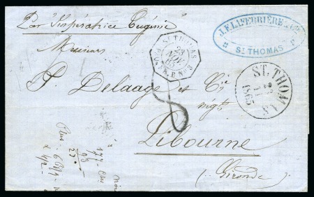 Stamp of Danish West Indies » French Post 1865 Folded cover to Libourne/France, despatch cds