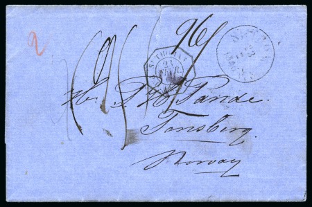Stamp of Danish West Indies » French Post 1866 Folded cover to Tonsberg/Norway, despatch cds
