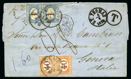 Stamp of Danish West Indies » French Post 1878 Unfranked double-rate folded entire to Genova,
