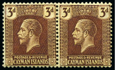 Stamp of Cayman Islands 1921-26 3d Purple on orange-buff with inverted watermark in mint pair