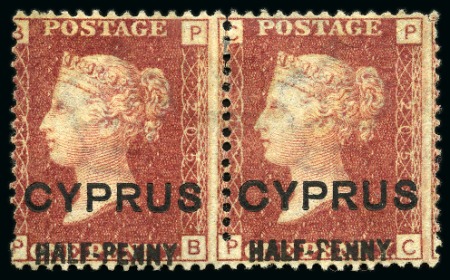 Stamp of Cyprus » Overprinted Stamps of Great Britain 1881 1/2d on 1d (13mm surcharge) pl.205 in unused pair