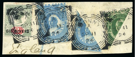 Stamp of Nigerias » Niger Coast Protectorate 1894 1d Dull Blue bisect on front and piece with 1d and 2d bisects