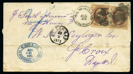 Stamp of Danish West Indies » Incoming Mail USA: 1871 Folded cover from New York to St.Croix, franked