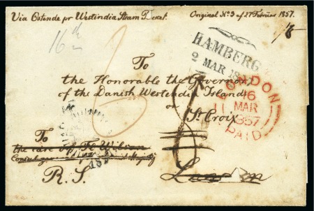 Stamp of Danish West Indies » Incoming Mail 1857 (12 Apr.) OFFICIAL MAIL, Folded cover from Copenhagen