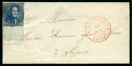 Stamp of Belgium » Belgique. 1849 Epaulettes - Émission N 2, 20 cent. bleu bas de feuille intégral annulé