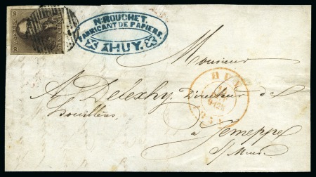 Stamp of Belgium » Belgique. 1849 Epaulettes - Émission N 1, 10c brun bien margé annulé P62 sur devant de