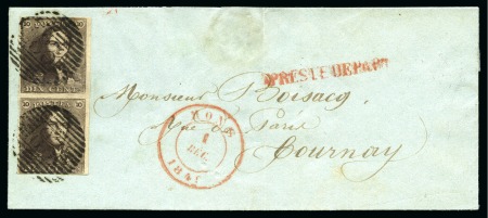Stamp of Belgium » Belgique. 1849 Epaulettes - Émission N 1, 10c brun en paire verticale très bien margée