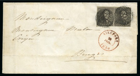 Stamp of Belgium » Belgique. 1849 Epaulettes - Émission N 1, 10c brun en paire horizontale très bien margée