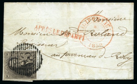 Stamp of Belgium » Belgique. 1849 Epaulettes - Émission N 1, 10c brun  bien margé annulé P96 sur lettre de