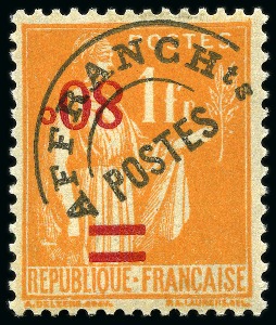 Stamp of France » Préoblitérés 1922-47 80c sur 1F orange Paix avec surcharge renversée,