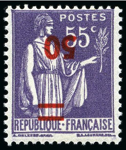 Stamp of France 1940-41 50 sur 55c Paix, variété surcharge renversée,