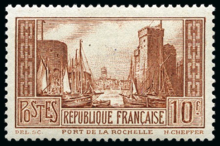 Stamp of France 1929-31 10F La Rochelle, Type I chaudron clair, neuf