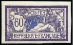 Stamp of France 1907 Merson 45c vert-bleu, 60c violet et bleu, 2F orange