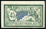 Stamp of France 1907 Merson 45c vert-bleu, 60c violet et bleu, 2F orange