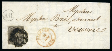 Stamp of Belgium » Belgique. 1849 Epaulettes - Émission N 1, 10 cent. brun  bien margé annulé P35 sur lettre