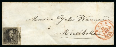 Stamp of Belgium » Belgique. 1849 Epaulettes - Émission N 1, 10 cent. brun très bien margé bord de feuille