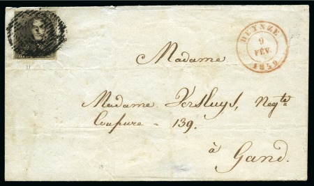Stamp of Belgium » Belgique. 1849 Epaulettes - Émission N 1, 10 cent. brun bien  margé  annulé P31 sur lettre