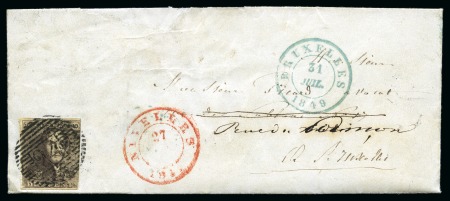 Stamp of Belgium » Belgique. 1849 Epaulettes - Émission N 1, 10 cent. brun   annulé P89 sur lettre de NIVELLES/27/JUIL./1849
