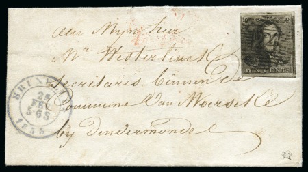 Stamp of Belgium » Belgique. 1849 Epaulettes - Émission N 1, 10 cent. brun  margé (léger pli d'archive) annulé