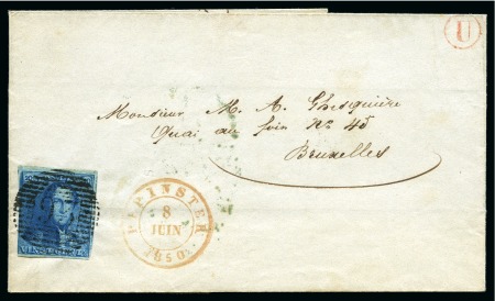 Stamp of Belgium » Belgique. 1849 Epaulettes - Émission N 2, 20 cent. bleu intense  bien margé annulé P93