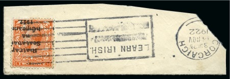 Stamp of Ireland » 1922 (Feb) Thom Overprints (T15-T19) 2d orange, die I, inverted ovpt, tied on fragment
