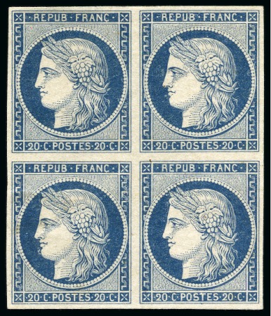 Stamp of France 1849 Non émis 20c bleu, essai sur bristol en bloc