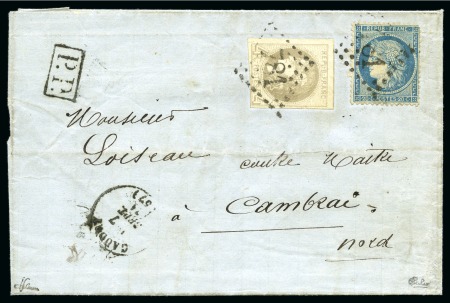 Stamp of France » Emission de Bordeaux 1870 1871, Lettre de Caudry pour Cambrai du 7 septembre, affranchissement