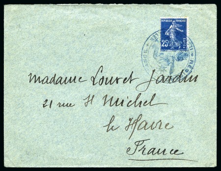 Stamp of Thematics » Polar ANTARCTIC: 1911 France Sower 25c tied on cover by large blue cachet "REPUBLIQUE FRANCAISE / ILES KERGUELEN"