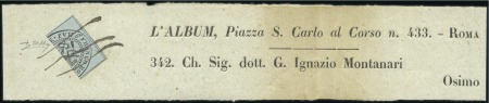 Stamp of Italian States » Papal States 1852 1/2b Grey Blue, vertical bisect tied by usual