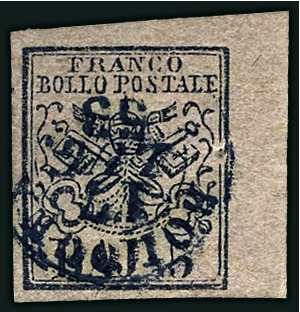 Stamp of Italian States » Papal States 1852 5b on Pale Rose, large margins with top right