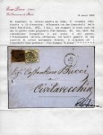 Stamp of Italian States » Papal States 1852, 3 b., due esemplari, uno in bruno cuoi ed uno in giallo cromo grigiastro, gran parte di filetti di separazione, su lettera