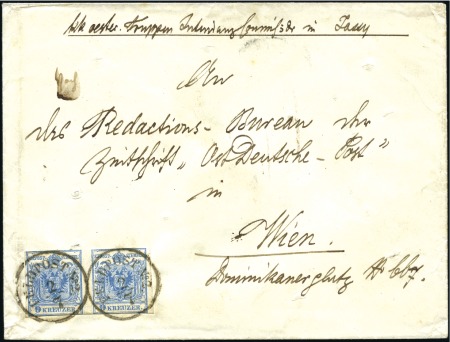 Stamp of Romania » Austrian Levant Post Offices JASSY: 1857 Sealed envelope bearing Austria 9Kr bl