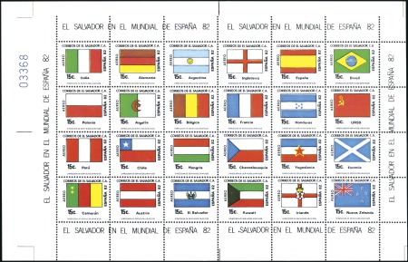 Stamp of Salvador 1982 Spain souvenir sheet with colour error affect
