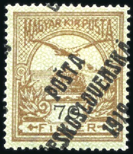 Stamp of Czechoslovakia 1919 70pf red brown on green, mint lightly hinged,