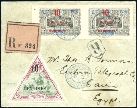 Stamp of Colonies françaises » Obock 1911 Enveloppe recommandée avec 50c pour l'Egypte,