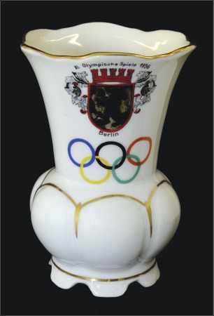 Stamp of Olympics Ceramics: 1936 Ceramic gilt edged vase (9 x 13.5 c