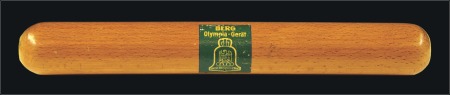 Stamp of Olympics 1936 Hurdlers wooden baton, with two painted insig