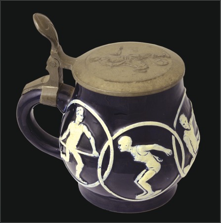 Stamp of Olympics Porcelain: 1936 Orante cobalt blue and white potte