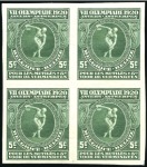Stamp of Olympics 1920 Olympics set in mint imperforate blocks of fo