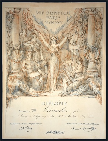 Stamp of Olympics » 1924 Paris » Memorabilia The Johnny Weissmuller Diploma1924 Diploma for
