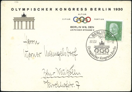 Stamp of Olympics » 1930 Berlin Congress 1930 BERLIN CONGRESS: 1930 (May 30) Olympic Congre