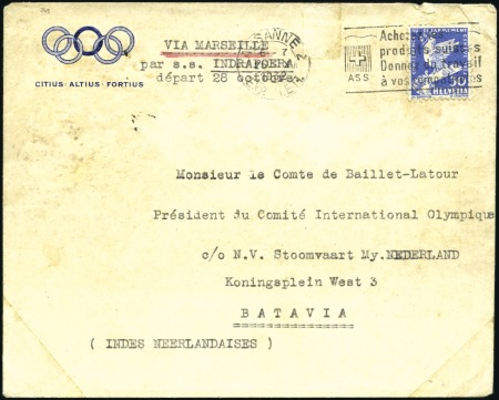 Stamp of Olympics 1932 (Oct 25) IOC printed envelope with Olympic Ri